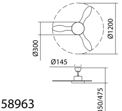 Plafonnier & Spot*MDC Ventilateur lumineux, Riga, été/hiver, , LED, dim, 3000 / 4000 / 6000K, 3800 lm, Ø120cm, H47,5cm - laiton antique, marron