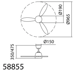 Plafonnier & Spot*MDC Ventilateur lumineux, Sydney XS, été/hiver, , LED, dim, 3000 / 4000 / 6000K, 2400 lm, Ø96,5cm, H47,5cm - blanc mat, blanc grisé