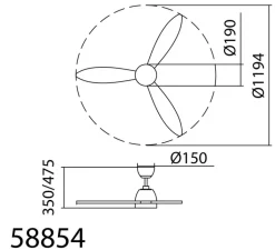 Plafonnier & Spot*MDC Ventilateur lumineux, Sydney, été/hiver, , LED, dim, 3000 / 4000 / 6000K, 2400 lm, Ø119,4cm, H47,5cm - blanc mat, blanc grisé